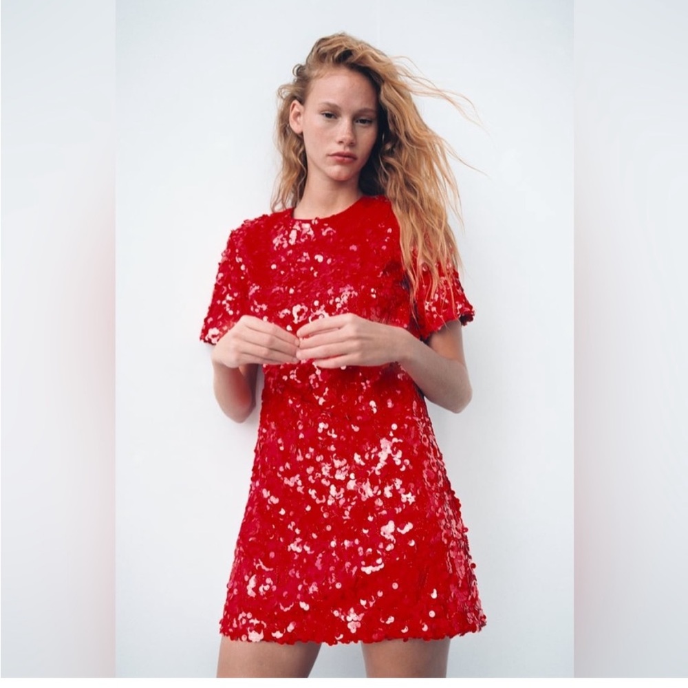 Zara Red Sequin Mini Dress Size XS